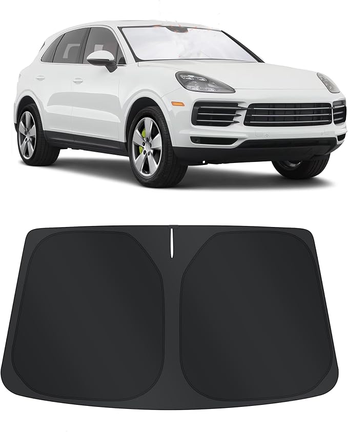 TINGLU Sun Shade for Porsche Cayenne 2019-2024 2025 Accessories Windshield Sun Shade Window Shade UV Rays Protection Sun Visor Cover with Steering Wheel Sunshade Storage Bag