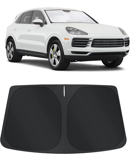 TINGLU Sun Shade for Porsche Cayenne 2019-2024 2025 Accessories Windshield Sun Shade Window Shade UV Rays Protection Sun Visor Cover with Steering Wheel Sunshade Storage Bag