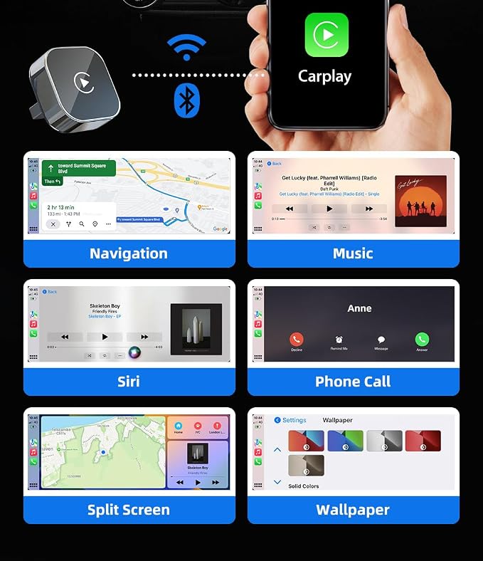 2026 Upgraded Wireless CarPlay & Android Auto Adapter – Convert Wired to Wireless, Plug & Play Compact USB Dongle, Fast Stable Auto Connect, Compatible with iPhone & Android (Silver Square USB)