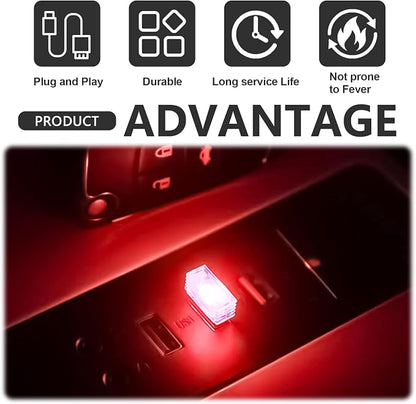 4 PCS USB LED Car Interior Ambient Lighting Kit, Portable Plug-in Atmosphere Lamp Decor Night Light, Universal Vehicle Interior Accessories for Most Cars (Red)