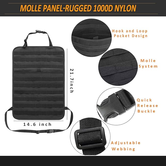 Tactical Seat Back Organizer, Od Green Molle Seat Covers, Tactical Car Vehicle Panel with Pouches for Truck Seat Back Organizers