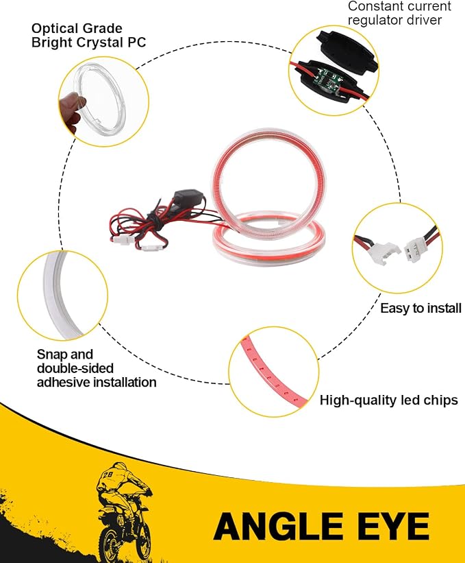 Qasim 1 Pair Red 63SMD 80MM Halo Rings Car Angel Eyes DRL Fog Lights COB LED With Cover 12V 24V