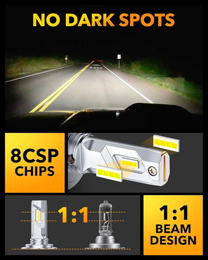 OXILAM H7 LED Light Bulb, 60000LM 10X Brighter 6500K White, Anti-Flicker, 60,000Hrs Lifespan, Plug and Play, H7 Fog Compatible with Cars Trucks SUVs, Pack of 2