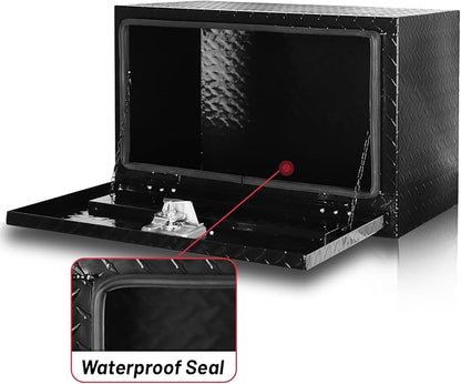 FORWODE 30x14x16 Inch Underbody Truck Tool Box Aluminum Trailer Tool Box with Lock & Foldable T-Handle Waterproof Truck Storage Box for Pickup Truck, Trailer, RV, ATV, Indoor（BLACK）