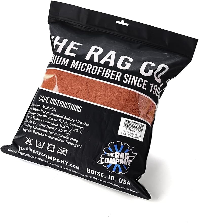 The Rag Company - Eagle Edgeless 500 (4-Pack) Professional Korean 70/30 Blend Super Plush Microfiber Detailing Towels, 500GSM, 16in x 16in, Red