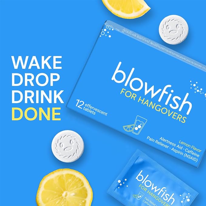 Blowfish for Hangovers | Fast, Effective Hangover Relief | Works in 15 Minutes | Hydrates, Relieves Headache, and Boosts Energy in One Step (4 Boxes)