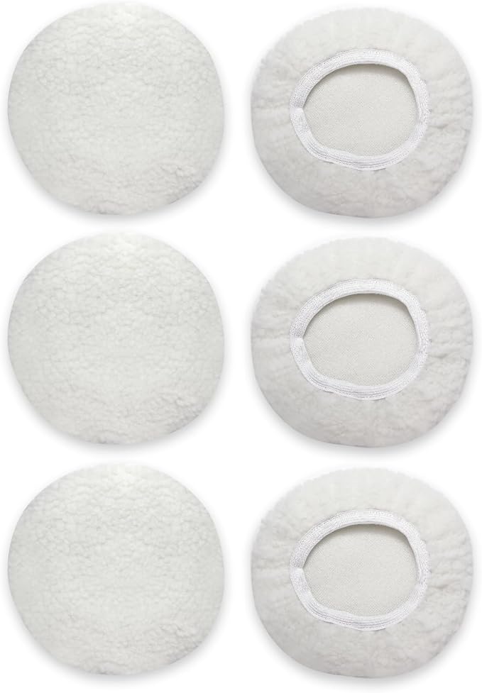 6 PCS Car Buffing Pads for 5-6 Inch Orbital Polisher, Lamb Fleece Polishing Pad Buffer Polisher Bonnets, 5-6 Inch Polishing Pads Cover Waxing Pads for Car Detailing (White)