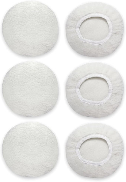 6 PCS Car Buffing Pads for 5-6 Inch Orbital Polisher, Lamb Fleece Polishing Pad Buffer Polisher Bonnets, 5-6 Inch Polishing Pads Cover Waxing Pads for Car Detailing (White)