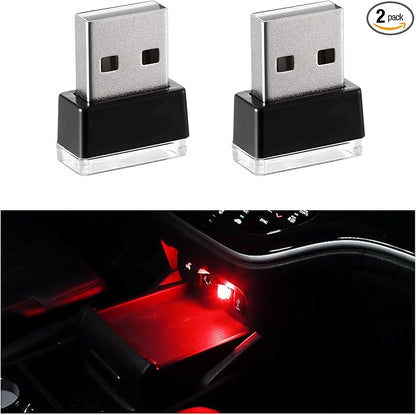 2 PCS USB LED Car Interior Atmosphere Lamp, Portable Mini LED Night Light, Plug-in USB Interface Trunk Ambient Lighting Kit, Universal Interior Car Accessories (Red)