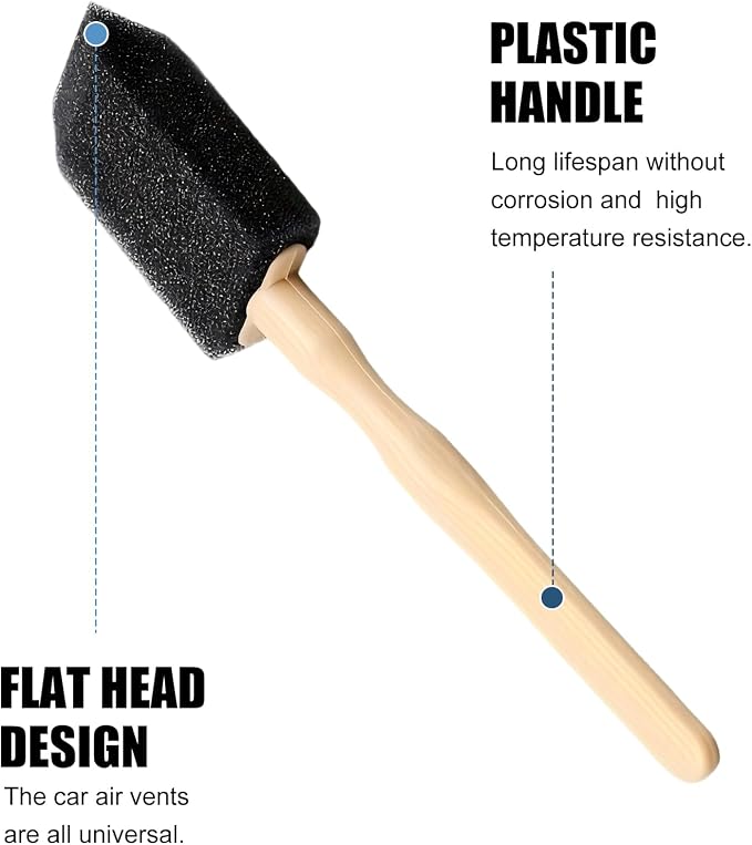 10 PCS Car Interior Detailing Brush, 1.96" Foam Paint Brushes for Car A/C Vent Clean, Soft Duster Detailing Brushes with Long Handle, Universal Interior Cleaning Tool for Cars (Black)