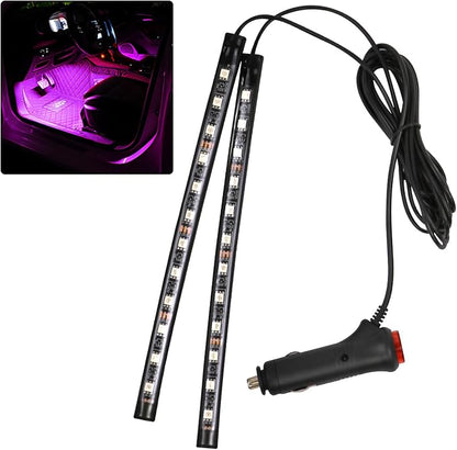 Car LED Strip Light, 12V 24 LED Interior Atmosphere Lights Under Dash Ambient Night Light, Auto Interior Decorative Lamp with Cigarette Adapter Plug (Pink Purple, Cigarette Lighter)