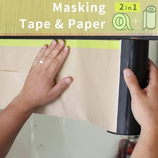Tangibay Pre-Taped Masking Paper for Painting - 24 inch x 50 feet Tape and Drape Painters Paper, Paint Adhesive Protective Paper Roll for Covering Skirting, Frames, Cars and Auto Body (1 Roll)