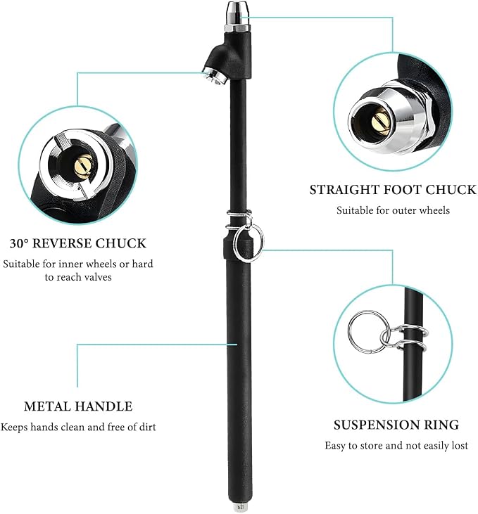 Dual Head Tire Pressure Gauge, Heavy Duty Extended Tube Pen Air Gauges Range 10-150PSI 1-10Bar, Straight-On Foot Pressure Checker for Car Semi Truck RV Van Motorcycle Tires