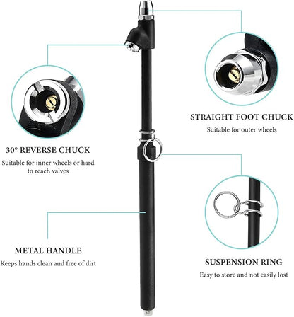 Dual Head Tire Pressure Gauge, Heavy Duty Extended Tube Pen Air Gauges Range 10-150PSI 1-10Bar, Straight-On Foot Pressure Checker for Car Semi Truck RV Van Motorcycle Tires
