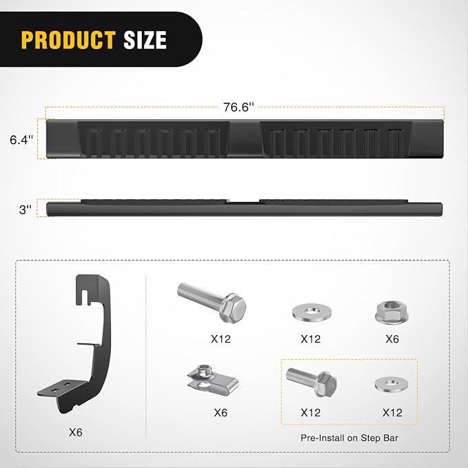 Nilight Running Boards for 2007-2018 Chevy Silverado/GMC Sierra 1500 Double Extended Cab 2007-2019 Chevy Silverado/GMC Sierra 2500HD 3500HD 6 Inch Aluminum Side Step Nerf Bars