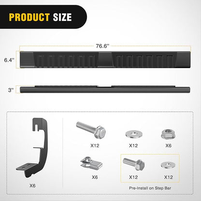 Nilight Running Boards for 2007-2018 Chevy Silverado/GMC Sierra 1500 Double Extended Cab 2007-2019 Chevy Silverado/GMC Sierra 2500HD 3500HD 6 Inch Aluminum Side Step Nerf Bars