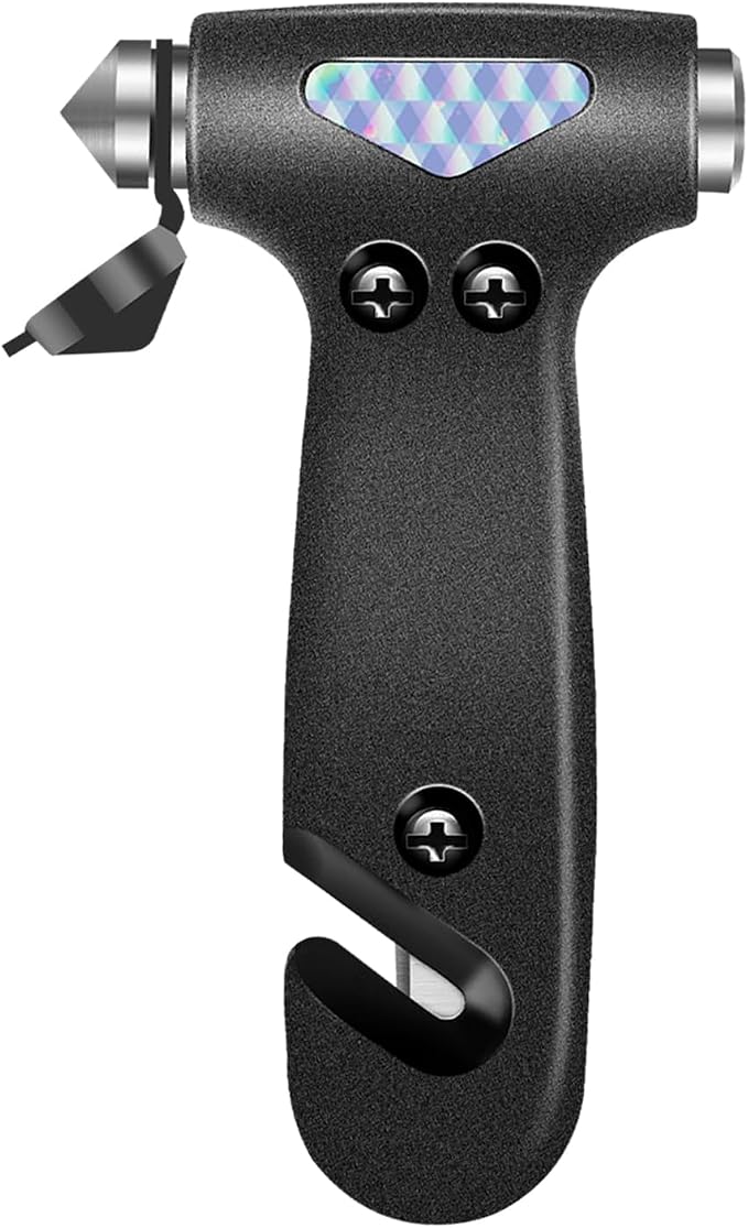 Window Breaker Seatbelt Cutter, Essential Car Tool Accessories for Women, Glass Breaker and Seat Belt Cutter, Emergency Kit Gadgets, Safety Hammer (Window Breaker - Black)