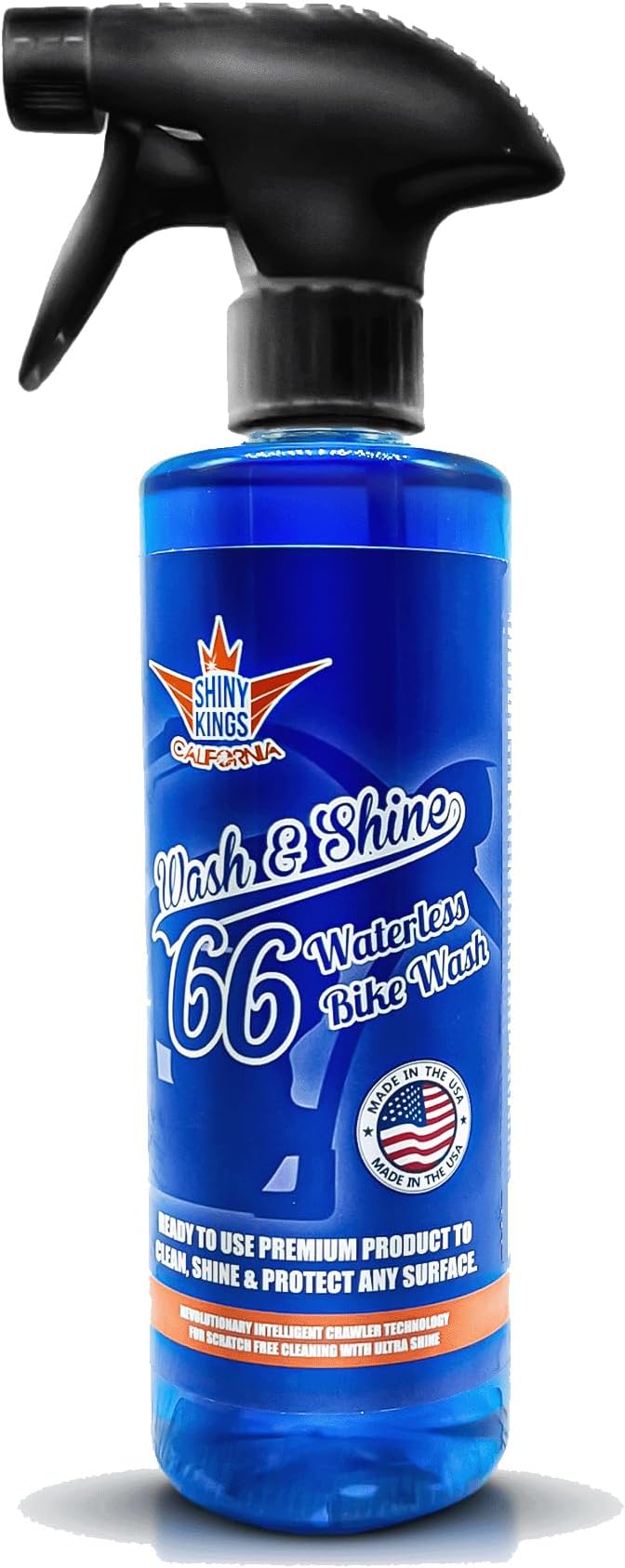 Shinykings Motorcycle Cleaner Wash&Shine 66 | WATERLESS BIke Wash with Ultra Shine Finish | Powerful Motorcycle Detailing Spray for All Surfaces | Bike Cleaner California | 16 fl.oz