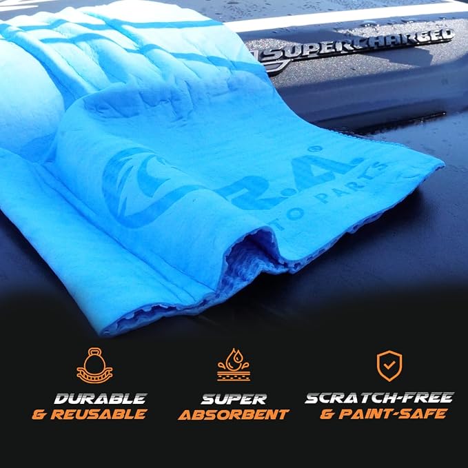 R.A. Car Drying Chamois 2-Pack (26x17in) - Ultra-Absorbent PVA Microfiber Towels for Cars - Streak-Free, Scratch-Resistant Cleaning with Storage Case - Essential Car Wash Kit Accessory