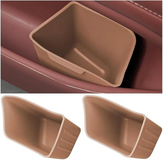 Car Trash Can, 2PCS Portable Silicone Leakproof Vehicles Side Door Storage Garbage Can, Multifunctional Automotive Interior Trash Bin, Universal for Automobile Truck SUV (Amber Brown)