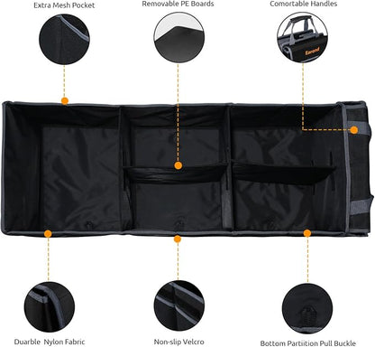 Car Trunk Organizer with Lid,Collapsible Car Storage Organizer with Multi Compartments and Securing Straps for SUV,Sedan,Jeep-Black & Grey