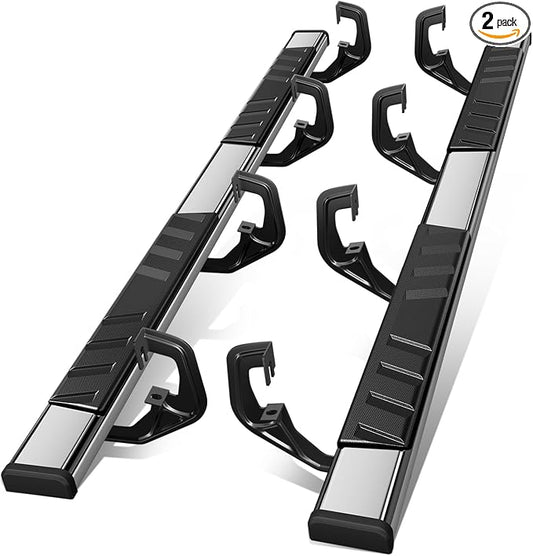 Auto Dynasty Running Boards Compatible with 2007-2019 Silverado Sierra 1500 2500HD 3500HD Crew Cab, Stainless Steel Side Step Rail Nerf Bars, 5" Step Bars, Silver Brushed