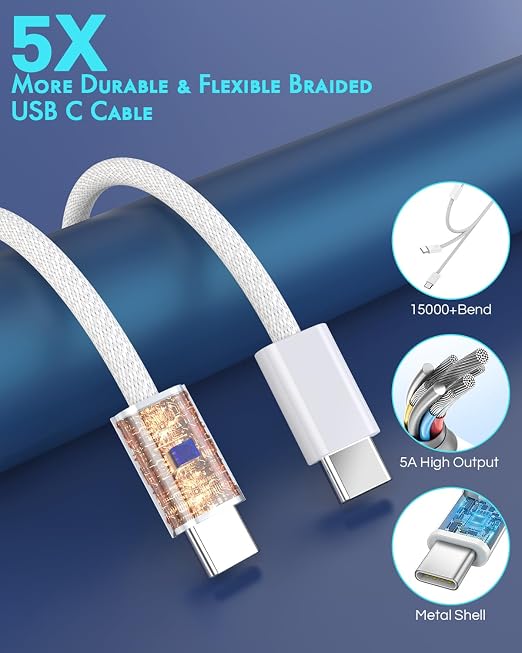 iPhone 17 Car Charger,2Pack Dual Port USB C Fast Car Charger Type C Rapid Charging Adapter with 2Pack USB C to C Nylon Braid Cable Woven Cord Fast Charging for iPhone 17/17 Pro/16/16 Pro Max/iPad