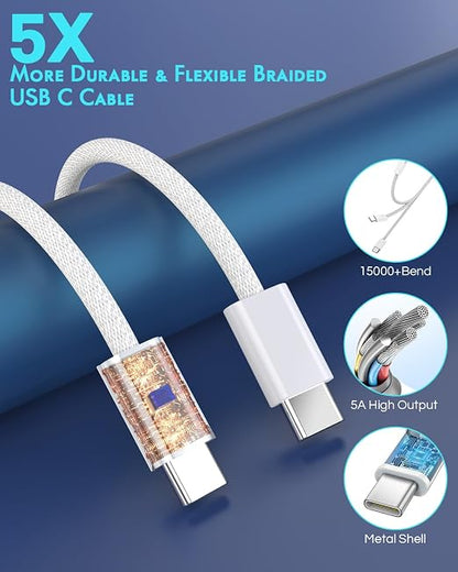 iPhone 17 Car Charger,2Pack Dual Port USB C Fast Car Charger Type C Rapid Charging Adapter with 2Pack USB C to C Nylon Braid Cable Woven Cord Fast Charging for iPhone 17/17 Pro/16/16 Pro Max/iPad