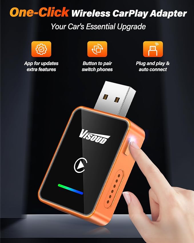2 in 1 Wireless CarPlay and Android Auto Adapter, One-tap Switch for iPhone & Android, 3s Fast Auto-Connect, Converts Wired to Wireless, Plug & Play for iOS 12+, Cars 2016+