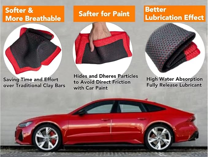 Upgrade Clay Towel 3.0 Ver - Clays Towel for Car Detailing to Remove Paint Overspray, Water Spots,Tree Sap,Rail Dust from Paint,Glass,Plastic Surfaces,Fine Grade Clay Bar Towels (3Pcs-Red, 12" x 12")