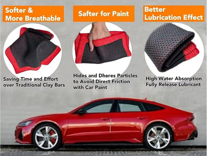 Upgrade Clay Towel 3.0 Ver - Clays Towel for Car Detailing to Remove Paint Overspray, Water Spots,Tree Sap,Rail Dust from Paint,Glass,Plastic Surfaces,Fine Grade Clay Bar Towels (3Pcs-Red, 12" x 12")