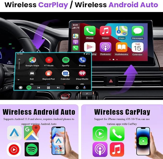 Wireless CarPlay Adapter 2-in-1 for Acura ADX 2025, USB Design Plug and Play Bluetooth Fast Connection Car Accessories,B