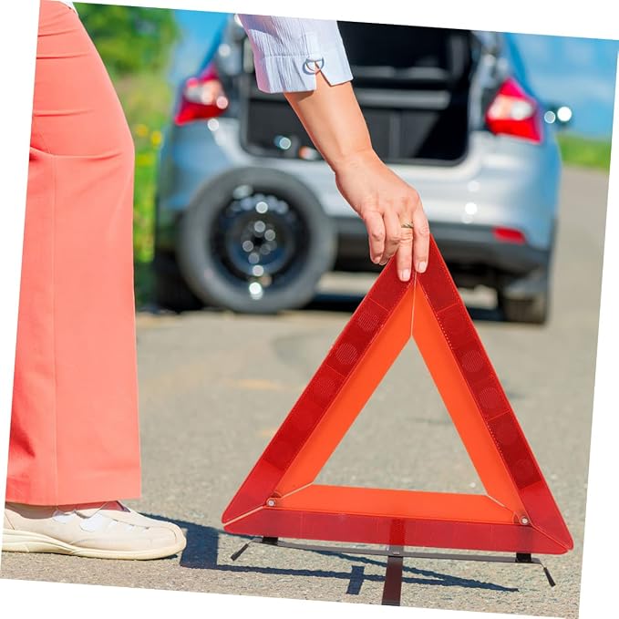 ULTECHNOVO Car Essentials Road Safety Warning Sign Reflective Triangle Sturdy Plastic Quick Use Folding Roadside Triangle