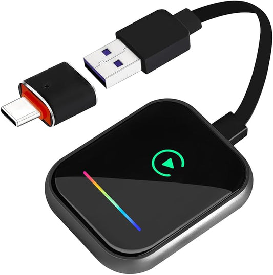 Wireless CarPlay Adapter for iPhone, 2 in 1 Carplay and Android Auto Adapter Converts Factory Wired to Wireless, USB-A/C Plug and Play Fast Response for iOS 10+/Android 11+