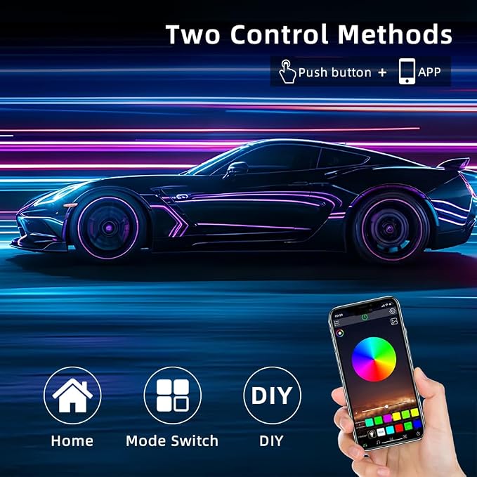 Acrylic Interior Car LED Strip Light, Dreamcolor 10-in-1 RGB Ambient Lighting with APP, 16 Million Colors 175in 600LED Music Sync Lights for Night Driving, Home, Camping & Gift Decor