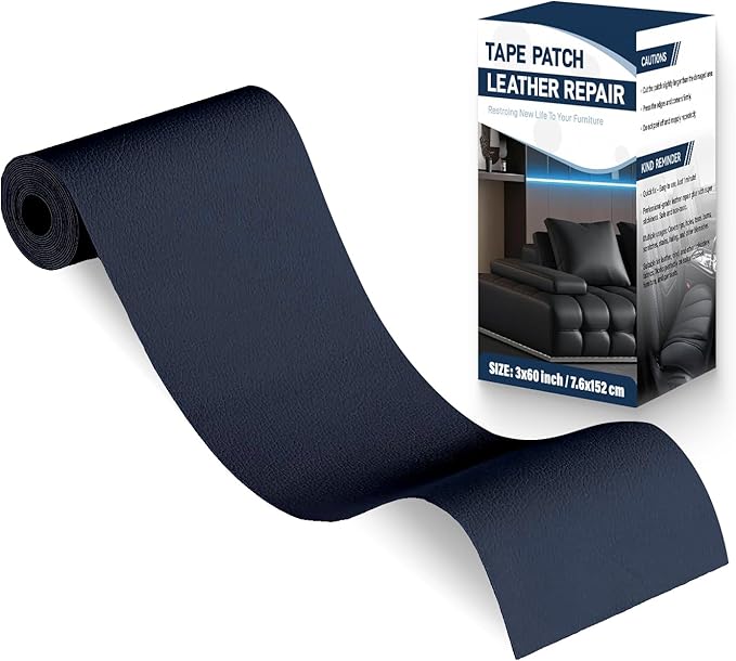 Zenyao Leather Repair Patch Tape - Self Adhesive Leather Repair Kit for Car Seat Furniture, Heavy Duty Vinyl Repair Patch for Couch Sofa, Waterproof Fix for Tears, 3x60 Inch Roll, Navy Blue