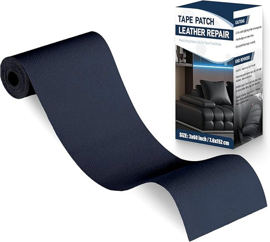 Zenyao Leather Repair Patch Tape - Self Adhesive Leather Repair Kit for Car Seat Furniture, Heavy Duty Vinyl Repair Patch for Couch Sofa, Waterproof Fix for Tears, 3x60 Inch Roll, Navy Blue