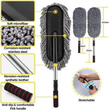 5 PCS Microfiber Car Duster Kit - Interior & Exterior Car Cleaning Detailing Tool Scratch & Lint Free, Pollen Removing Extendable Long Handle Duster for Car & Motorcycle car Accessories (A1)