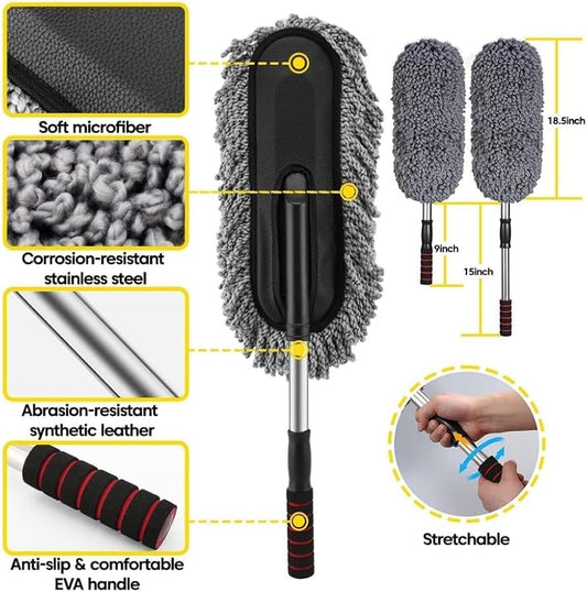 5 PCS Microfiber Car Duster Kit - Interior & Exterior Car Cleaning Detailing Tool Scratch & Lint Free, Pollen Removing Extendable Long Handle Duster for Car & Motorcycle car Accessories (A1)