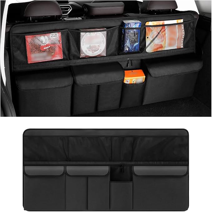 Mandark Car Trunk Organizer, Large Capacity Vehicle Backseat Hanging Storage Bag with 9 Pocekt, Space Saving Auto Seat Back Cargo Organizing Accessories, Universal for SUV, Truck, Van (Black)