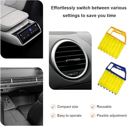 Sun Walker 2 PCS Blind Cleaner Duster Tool, 7-Finger Auto Dusting Cleaner Brush with Ergonomic Handle, Handheld Mini Duster Brush for Window Shutters Air Conditioner, Car Accessories (Blue+Yellow)