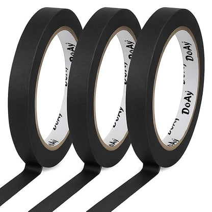 3 Pack Black Painters Tape - Masking Tape 0.25 Inch Wide - Multi-Surface, Smart Adhesion, Indoor & Outdoor - 270FT Total - Paint Tape for DIY, Labeling, Art, Car, General Purpose (#3910)
