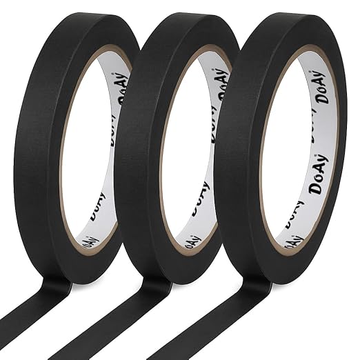 3 Pack Black Painters Tape - Masking Tape 0.25 Inch Wide - Multi-Surface, Smart Adhesion, Indoor & Outdoor - 270FT Total - Paint Tape for DIY, Labeling, Art, Car, General Purpose (#3910)