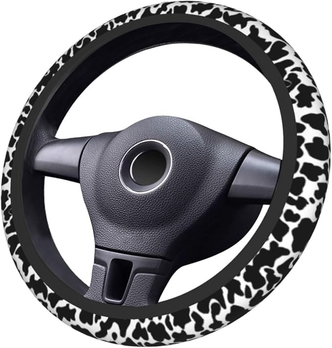 Cow Print Steering Wheel Cover - 15 Inch, Anti-Slip, Breathable Universal Car Steering Wheel Protector - Auto Accessory for Women & Men