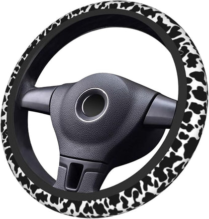 Cow Print Steering Wheel Cover - 15 Inch, Anti-Slip, Breathable Universal Car Steering Wheel Protector - Auto Accessory for Women & Men