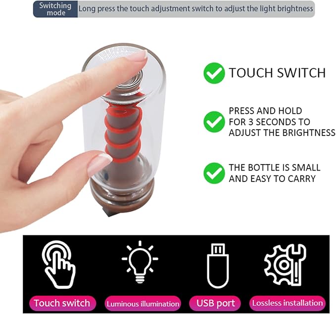 Touch Control Car Atmosphere Light, USB Lights Portable Mini Glass Bottle LED Bulb Night Lights, USE for Vehicle Bedroom Camping Decoration - Pink
