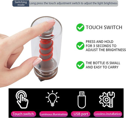 Touch Control Car Atmosphere Light, USB Lights Portable Mini Glass Bottle LED Bulb Night Lights, USE for Vehicle Bedroom Camping Decoration - Yellow