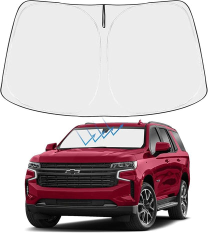 Proadsy 2026 Upgrade Windshield Sun Shade Custom Fit 2021-2025 2026 Chevrolet Tahoe 4-Layer Foldable Front Sunshade Protector Sun Visor Blocks UV Rays Keep Car Cooler Accessories