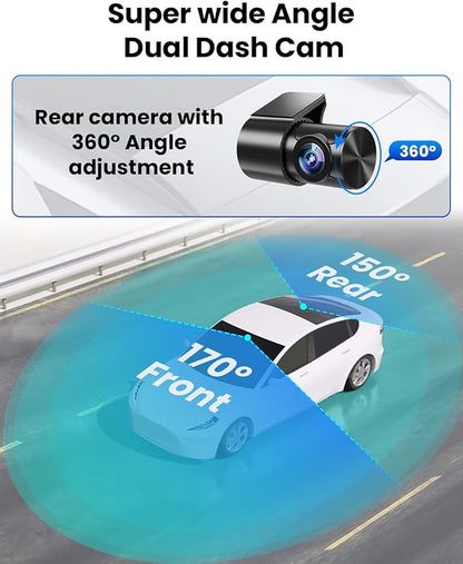Dash Cam Front Rear 4K/1080P, Dash Camera for Cars Build in WiFi, Full HD Dash Cam with APP Control, 3.94‘’ IPS Screen Dash Camera with 32GB SD Card, G-Sensor, WDR, 24Hr Parking Mote, Loop Recording