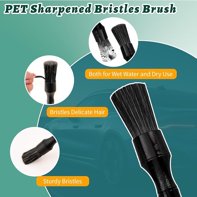7PCS Car Detailing Brush Set, Ultra Soft Boars Hair Car Interior Detailing Brushes, Car Interior Detailing Kit for Cleaning Interior or Exterior, Car Accessories Interior Tools